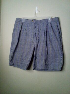 Cutter & Buck Shorts Men 42 Golf Pleated Cotton Plaid Gray